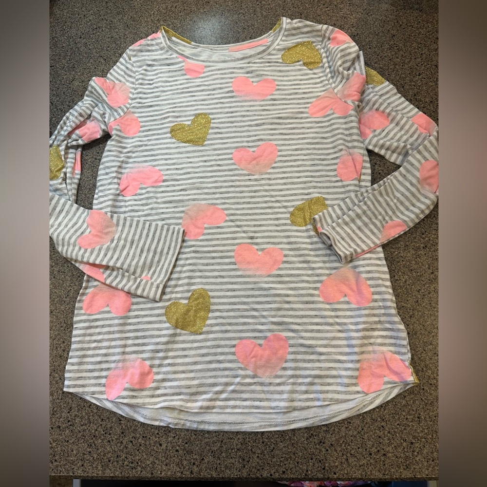 Striped Long Sleeve Heart Print Top